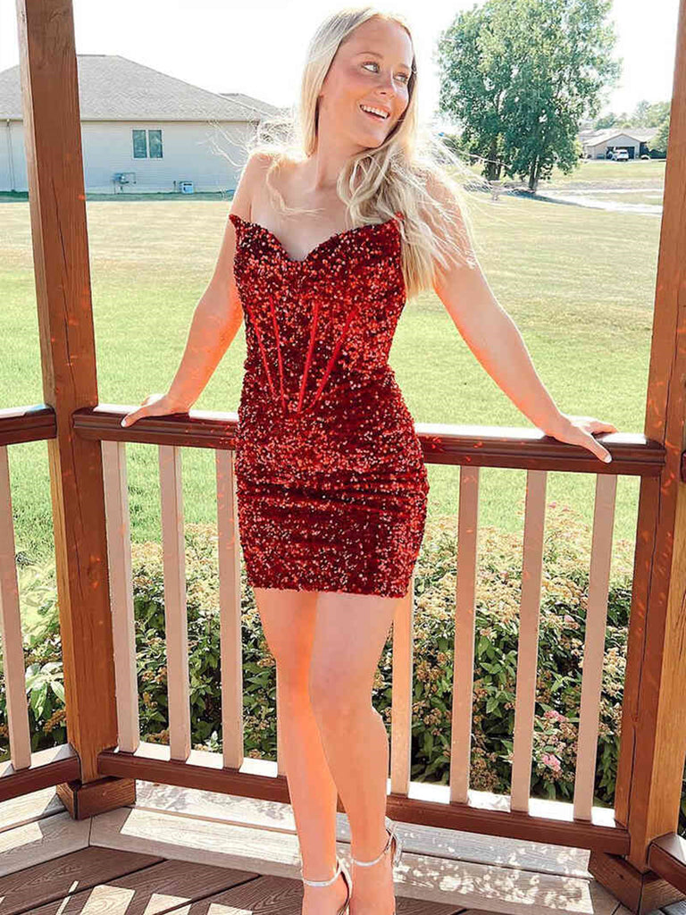 red sequin mini dress